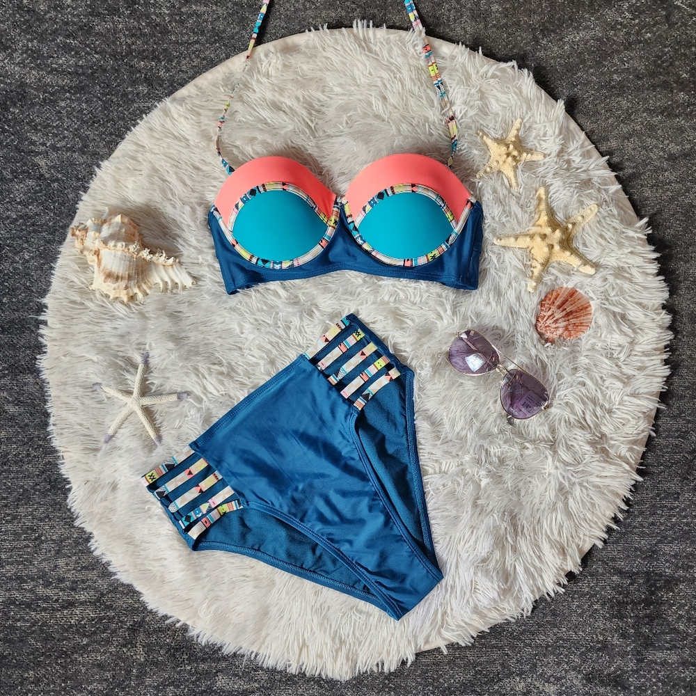 Xhilaration High-Waist Teal Bikini Set